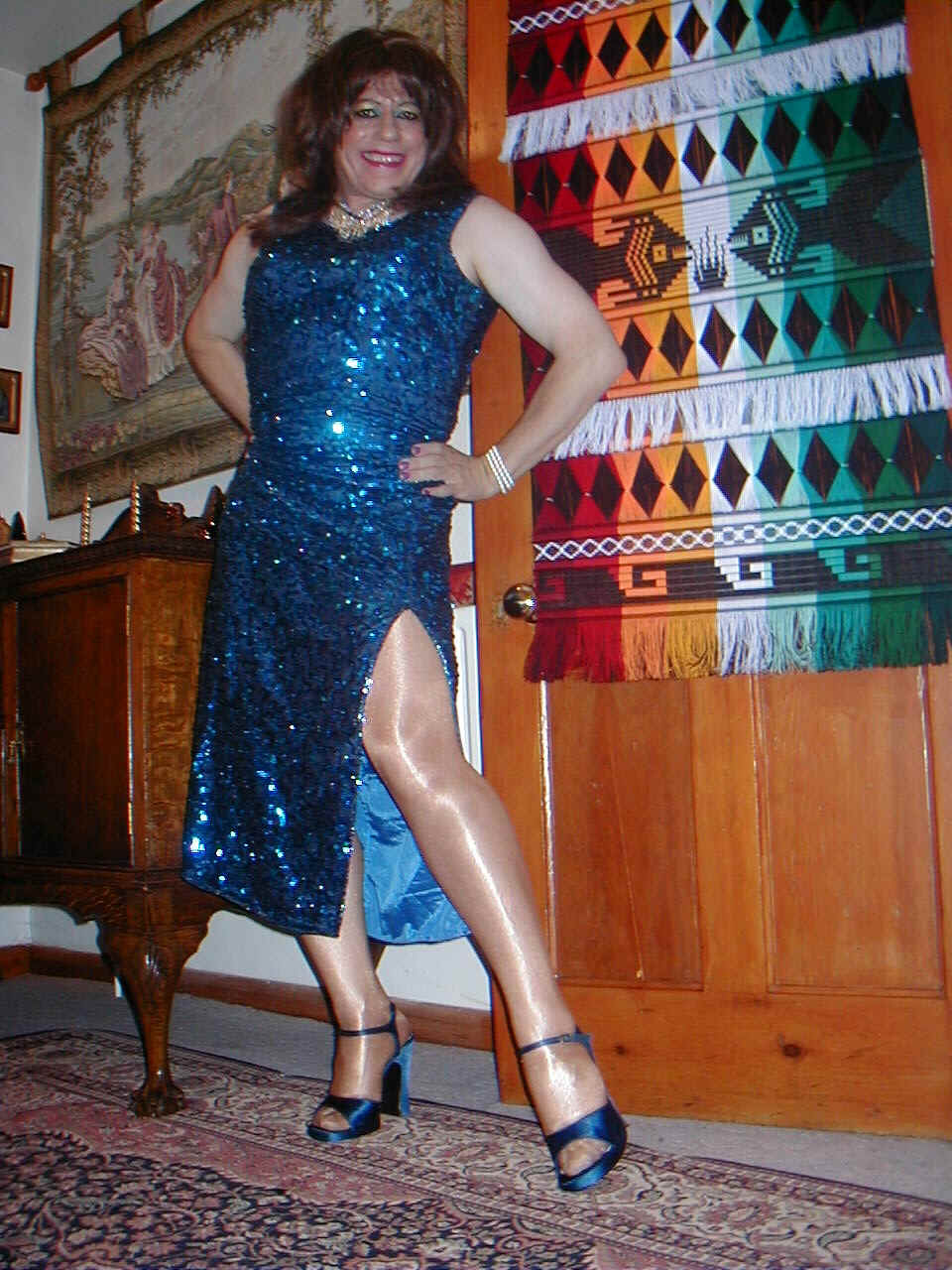 Denise Mega-Mix Photo (21) - Blue Glitter Cocktail Dress....with soft blue inner satin lining - It feels so FEM!